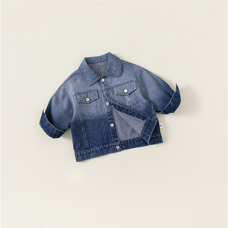 Toddler Blue Denim Slogan Collar Coat