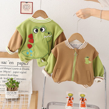 Toddler Boy Contrast Sleeves Cartoon Crocodile Cute Coat