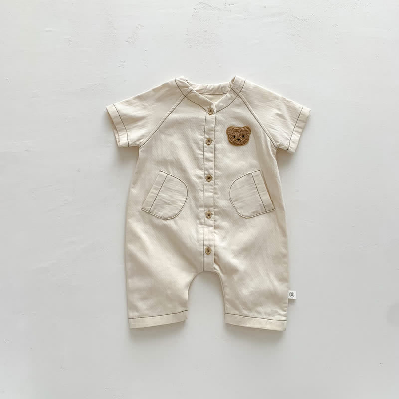 Baby Unisex Embroidered Bear Casual Romper