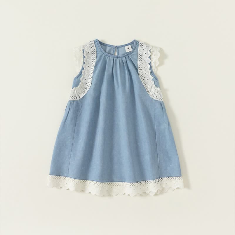 Toddler Girl Lace Trim Denim Dress