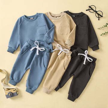 Baby Casual Solid Color Sweatsuit 2 Pieces Set