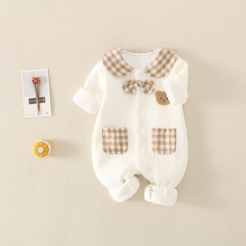 Baby Bear Plaid Bowknot Romper