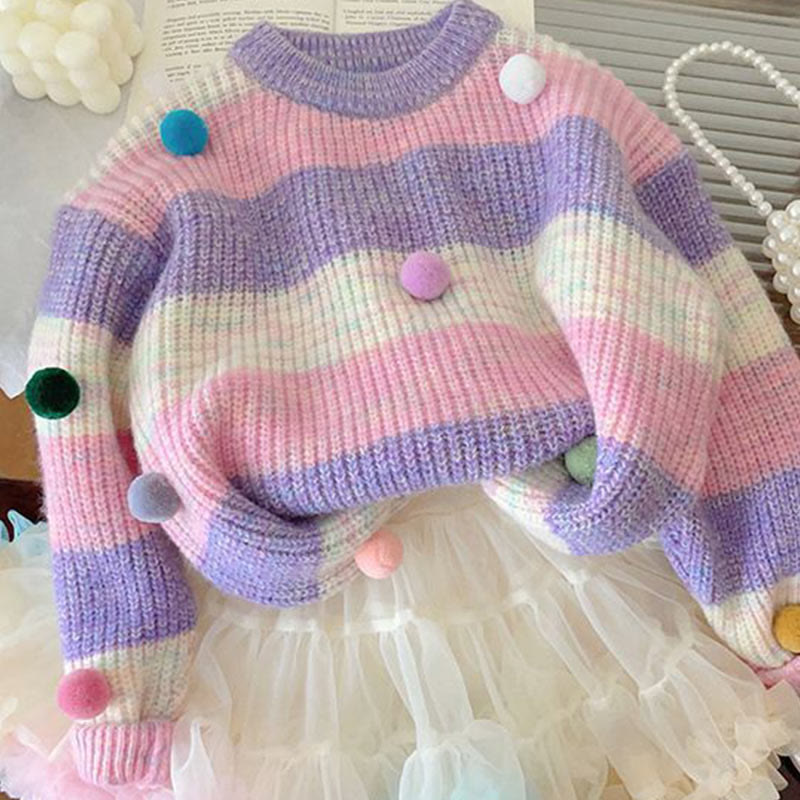 Toddler Girl Pompom Striped Sweater