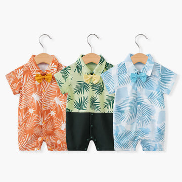 Baby Newborn Leaf Bow Tie Romper