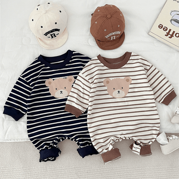 Baby Striped Side Bear Printed Romper