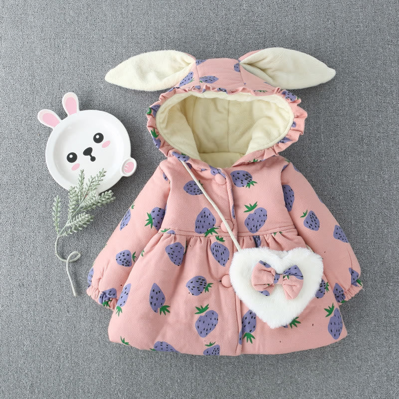 Toddler Cherry Strawberry Fleece Lined Coat with Bag