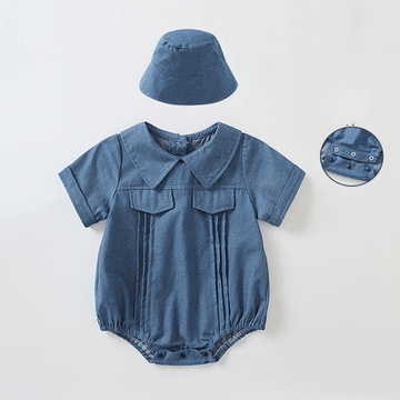 Baby Newborn Lapel Bodysuit with Hat