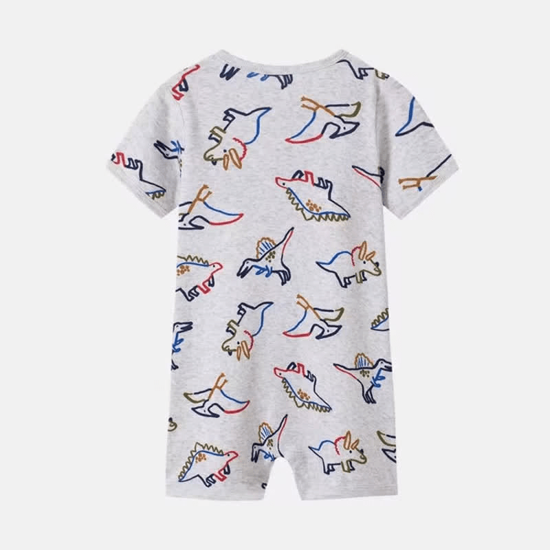 Baby Dinosaur Crew Neck Romper in Grey