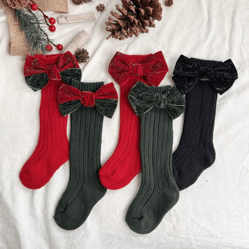 Baby Bowknot Decor Christmas Mid Socks