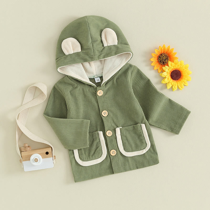 Baby Bear 3D Ears Hooded Corduroy Coat