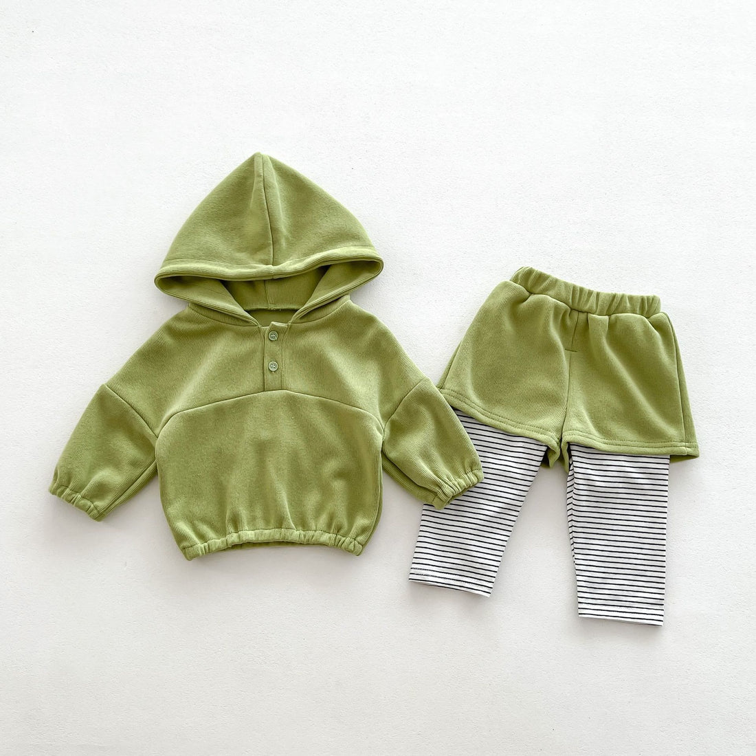 Baby Casual Green Striped Hooded 2 Pieces Set