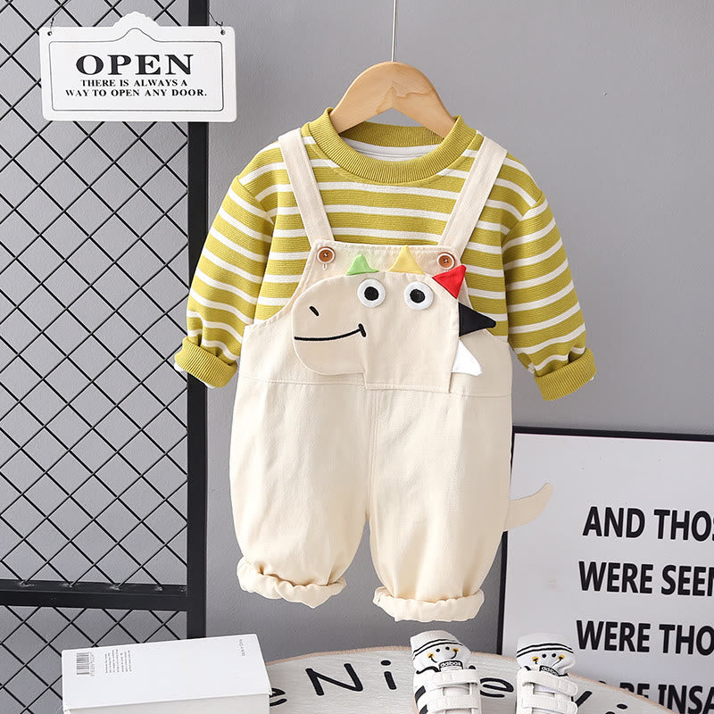 Toddler Dino Overalls and Striped Tee Set