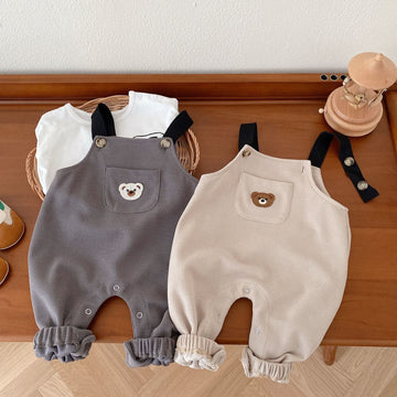 Baby Waffle Lovely Bear Pocket Overalls