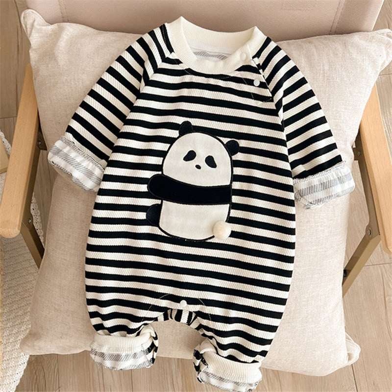 Baby Round Neck Panda Black Striped Romper