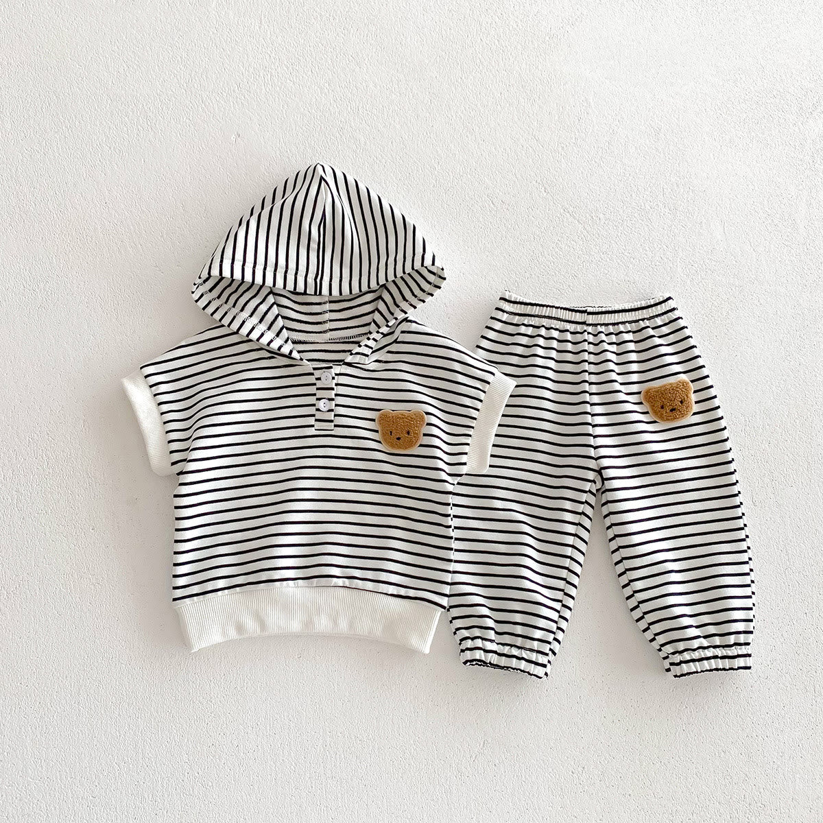 Baby Bear Black Striped Hooded 2 Pieces Set