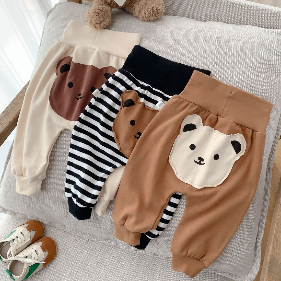 Baby Bear Patch Striped Pants