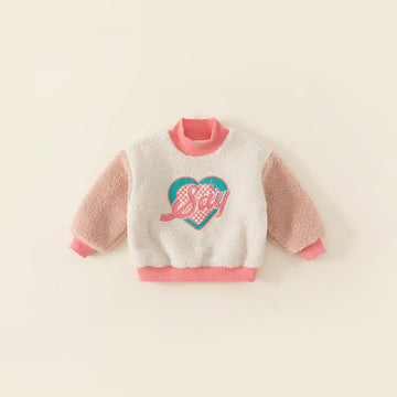 SAY Toddler Girl Fleece Contrast Sleeves Sweatshirt