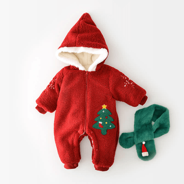 Baby Christmas Tree Warm Romper with Scarf