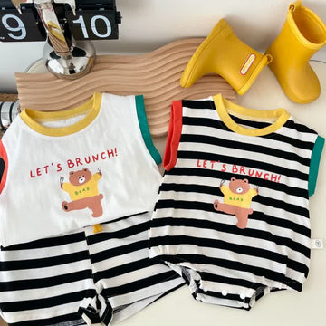 BEAR LET'S BRUNCH Baby Striped Bodysuit Set