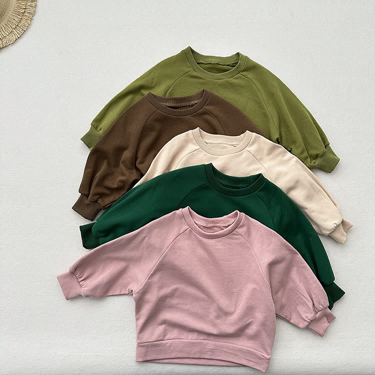 Toddler Solid Color Round Collar Casual Sweatshirt