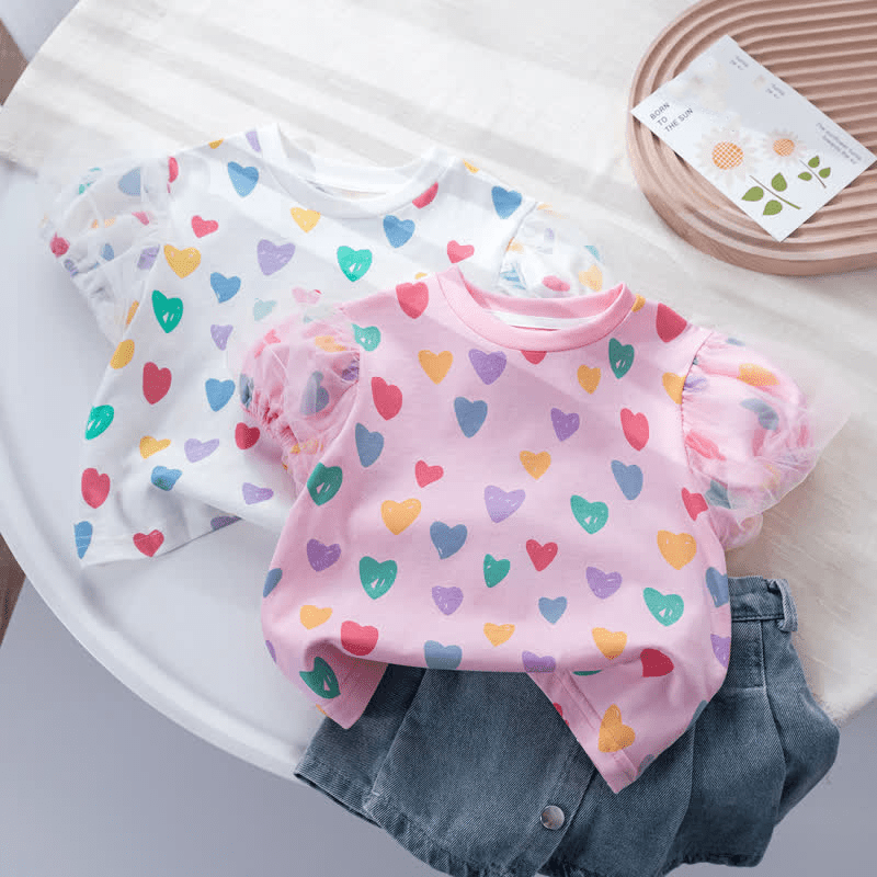 Toddler Girl Heart Puff Sleeve Tee