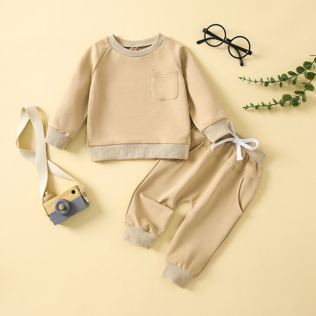 Baby Casual Solid Color Sweatsuit 2 Pieces Set