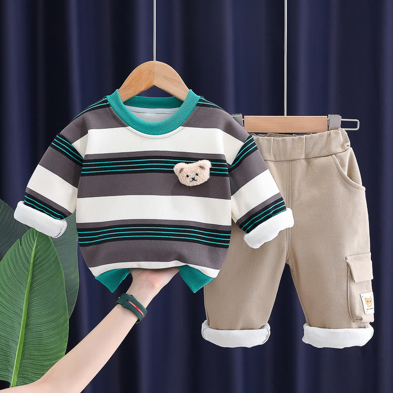 Toddler Bear Striped Fleece Lined 2 Pieces Set