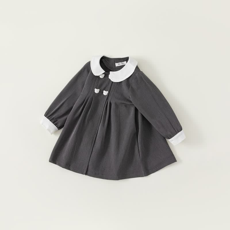 Toddler Girl Bear Lapel Collar Dress