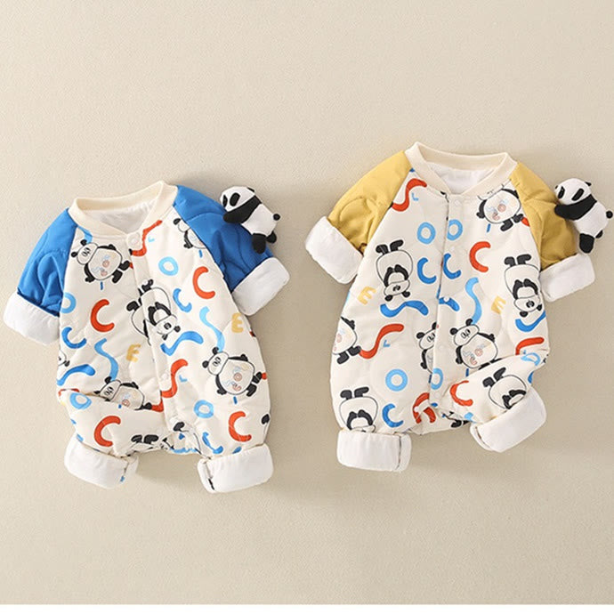 Baby 3D Panda Slogan Graffiti Quilted Romper