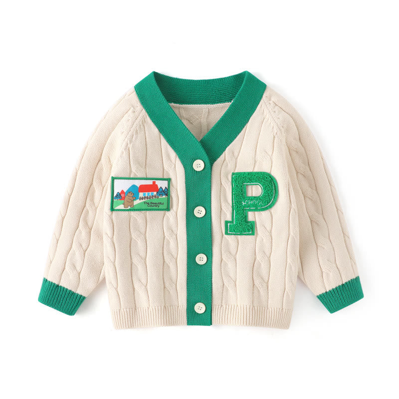 P Toddler Knitted Scenery Patch Cardigan