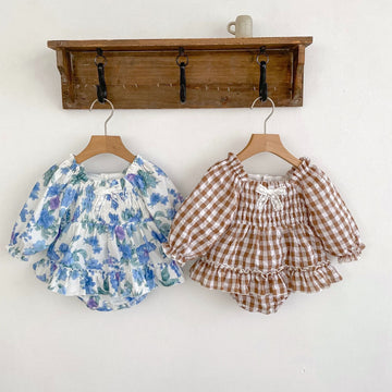 Baby Flower Plaid Skirted Bodysuit