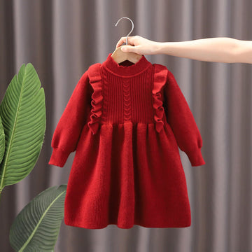 Toddler Girl Solid Color Stringy Selvedge Knitted Dress