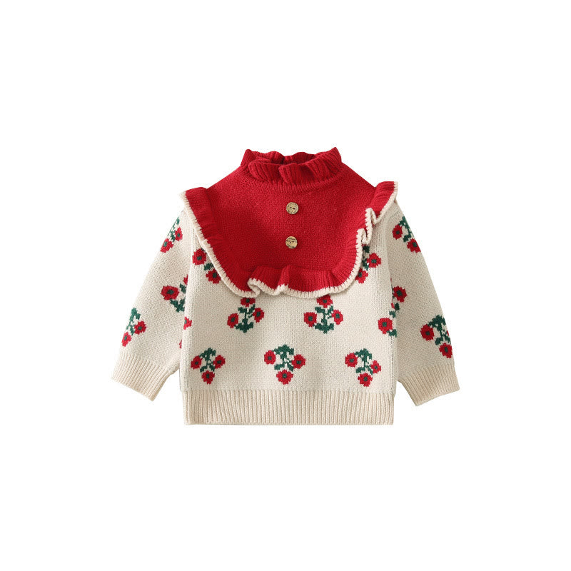 Toddler Girl Lace Flower Knitted Sweater