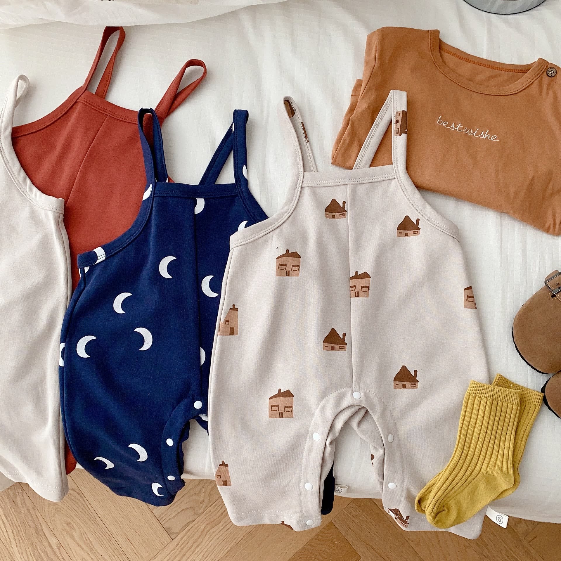 Baby Solid Color Cartoon Moon House Overalls