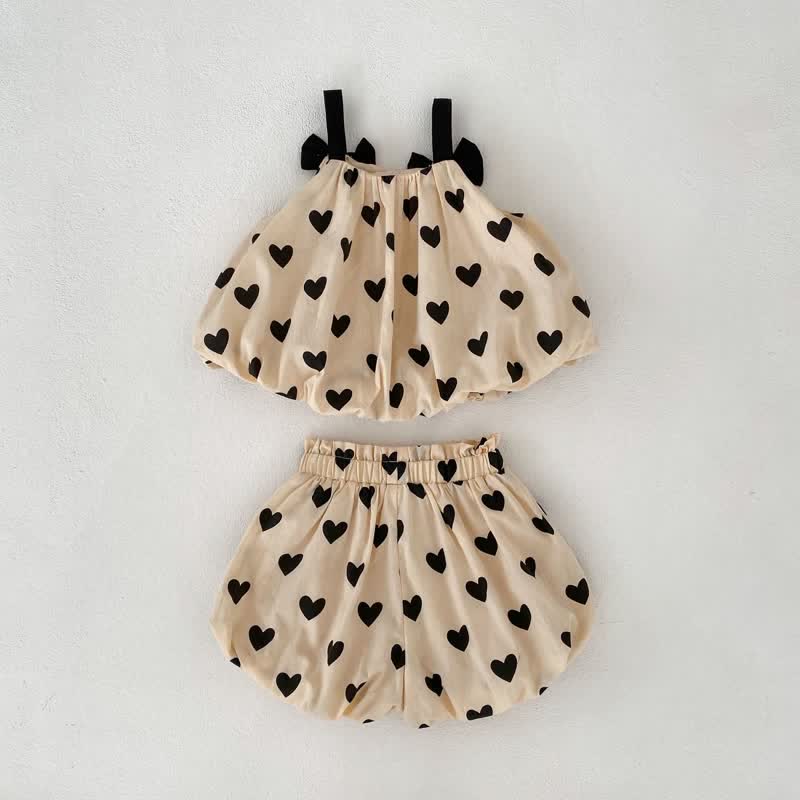 Baby Heart Bowknot Camisole and Bloomers Set