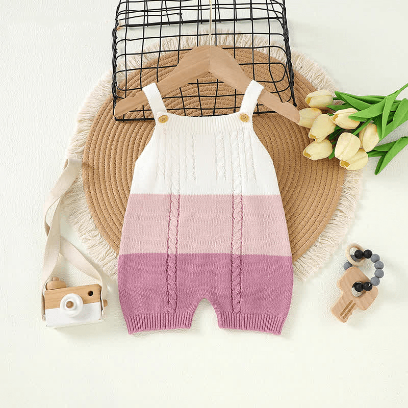 Baby Color Block Knitted Strap Romper