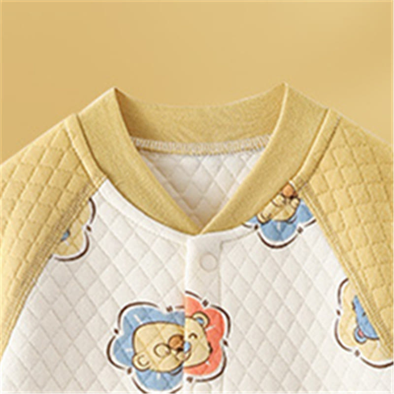 Baby Flower Bear Quilted Contrast Sleeves Romper