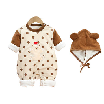 Baby Bear Dots Quilted Romper with Bonnet