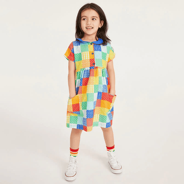 Toddler Girl Colorful Lapel Collar Dress