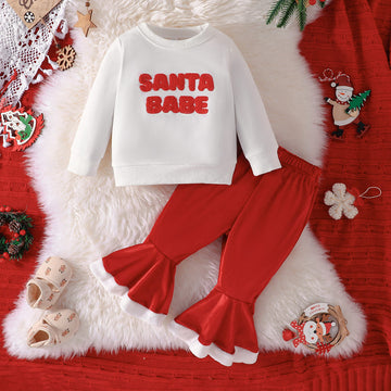 SANTA BABE Baby Girl Slogan Bell-bottoms 2 Pieces Set