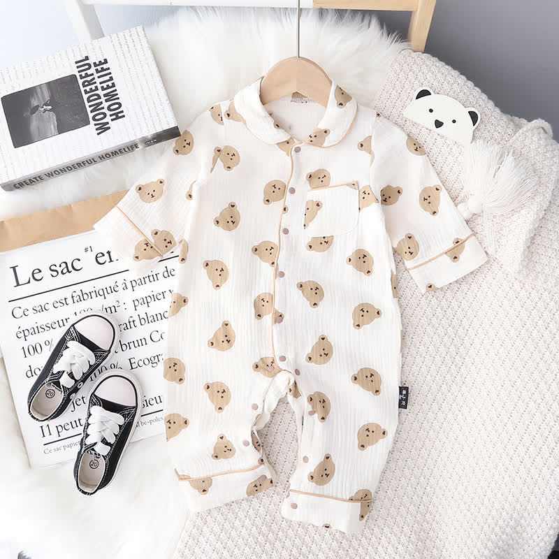 Baby Bear Strawberry Lapel Pajamas Romper