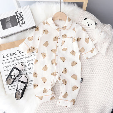 Baby Bear Strawberry Lapel Pajamas Romper