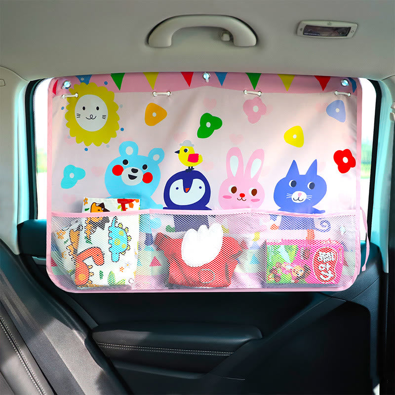 Cartoon Car Sun Shade Cover  with Storage Pocket