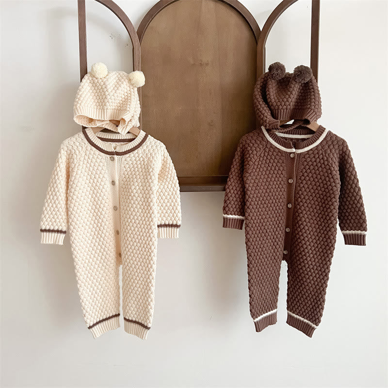 Baby Knitted Earthy Color Romper with Hat