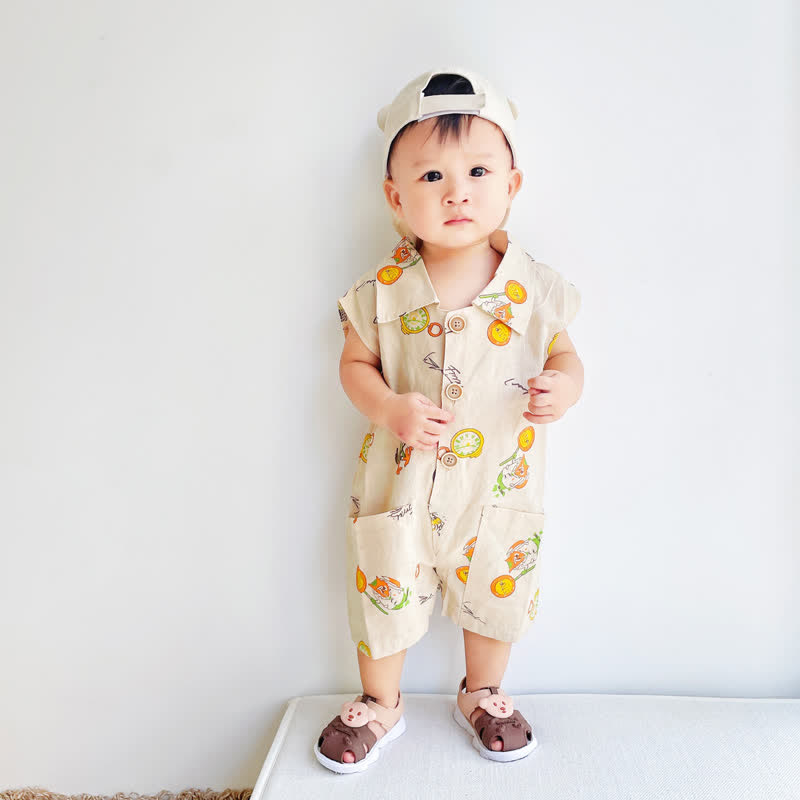 Baby Graffiti Lapel Collar Sleeveless Romper