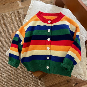 Toddler Rainbow Colorful Striped Button Cardigan