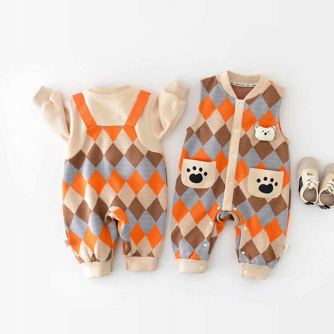 Baby Bear Plaid Pocket Romper