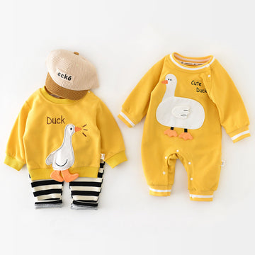 CUTE DUCK Baby Yellow Sweatshirt Romper