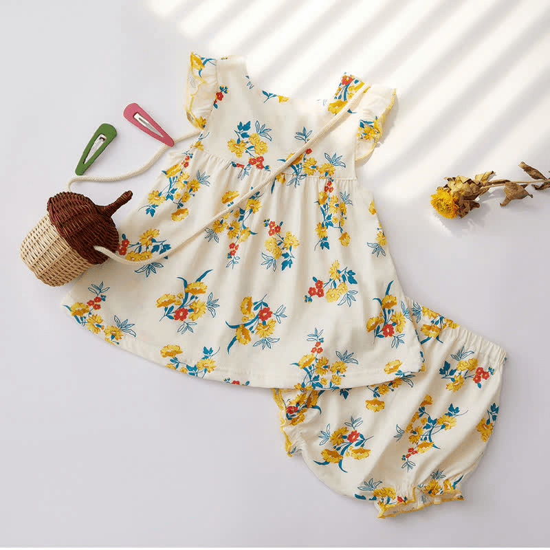 Baby Toddler Ruffled Flower Tee and Shorts Set