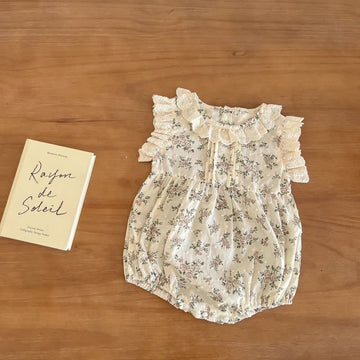 Baby Lace Flounced Retro Flower Bodysuit